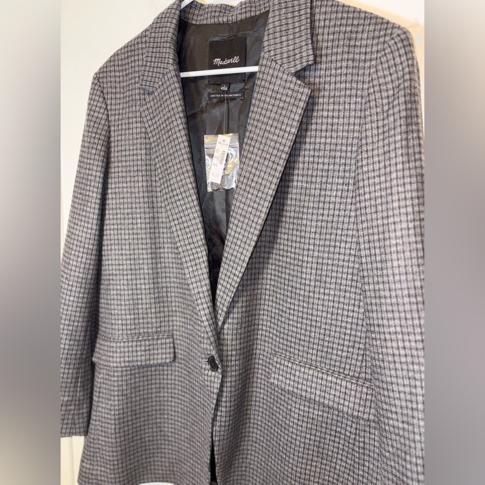 Madewell The Mercer Relaxed Checked Wool Blend Blazer Size L Blue Brown Plaid - Picture 5 of 8